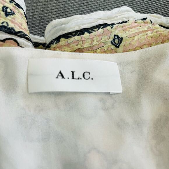 A.L.C. White Floral Print Sleeveless Tiered Scoop Neck Cami Tank Blouse XS/Small - Picture 3 of 11